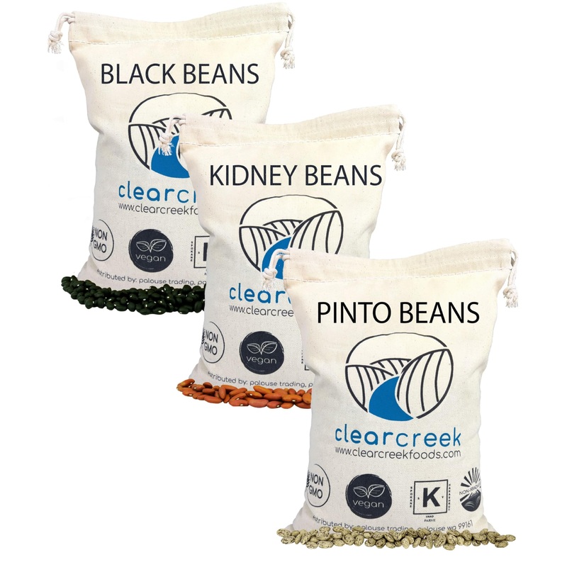 Triple Bean Pack: Black Beans, Pinto And Kidney Beans | 12 Lbs (4 Lbs Each) | Washington State Farmed | Non-Gmo | Kosher