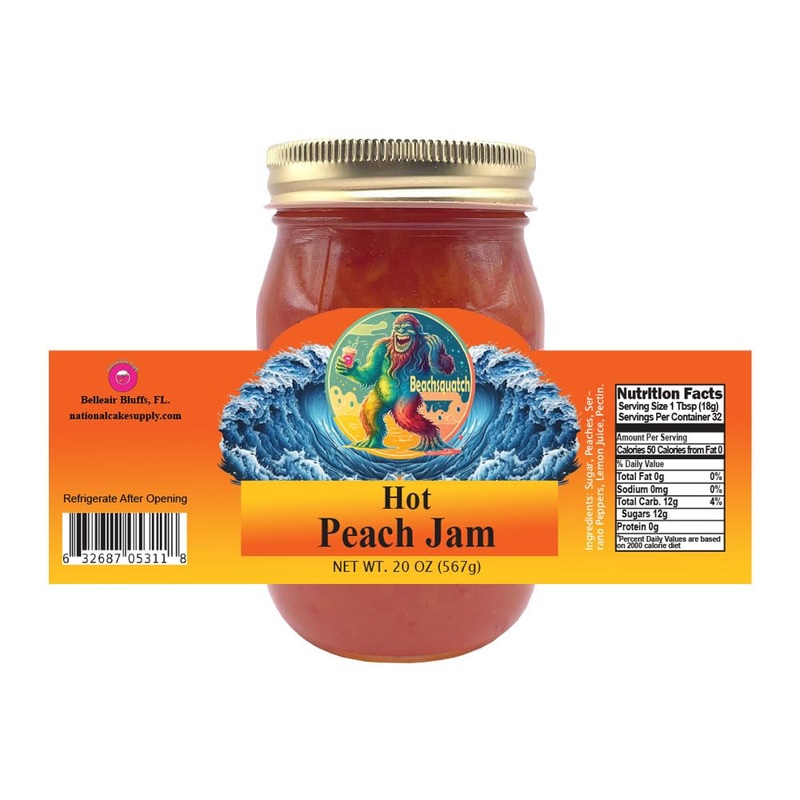 Beachsquatch Hot Peach Jam, 20 Ounce Jar