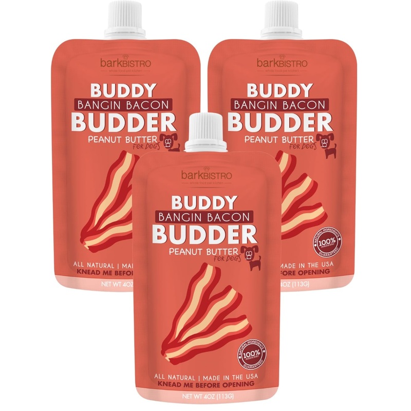 Buddy Budder Bangin Bacon Peanut Butter For Dogs, 3 Pack, 4Oz Squeeze Packs