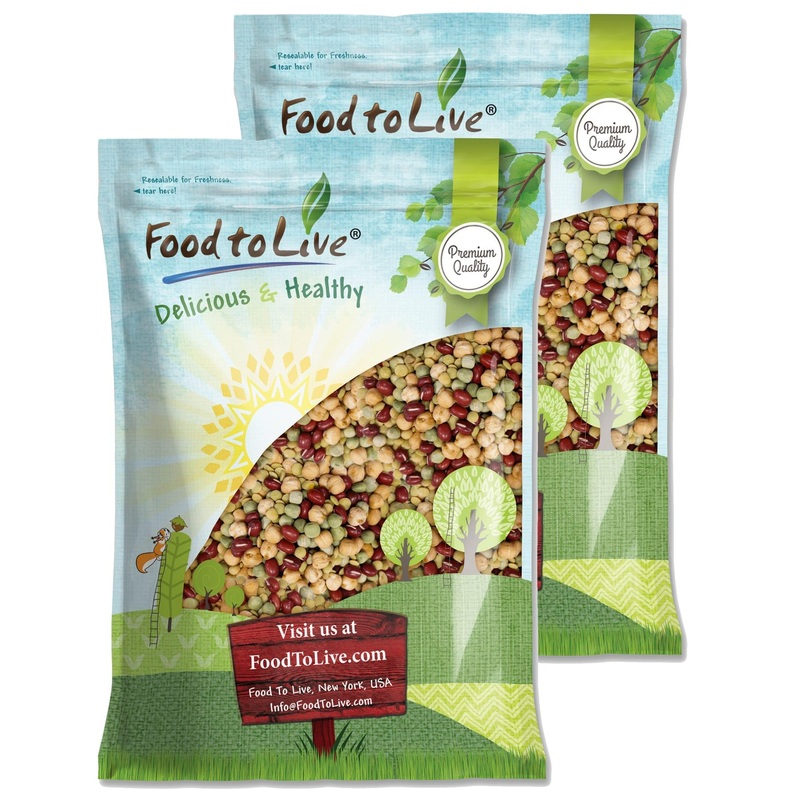 Crunchy Mix Of Sprouting Bean Seeds, 15 Pounds - Green Peas, Adzuki, Lentils, Garbanzo, Kosher, Raw
