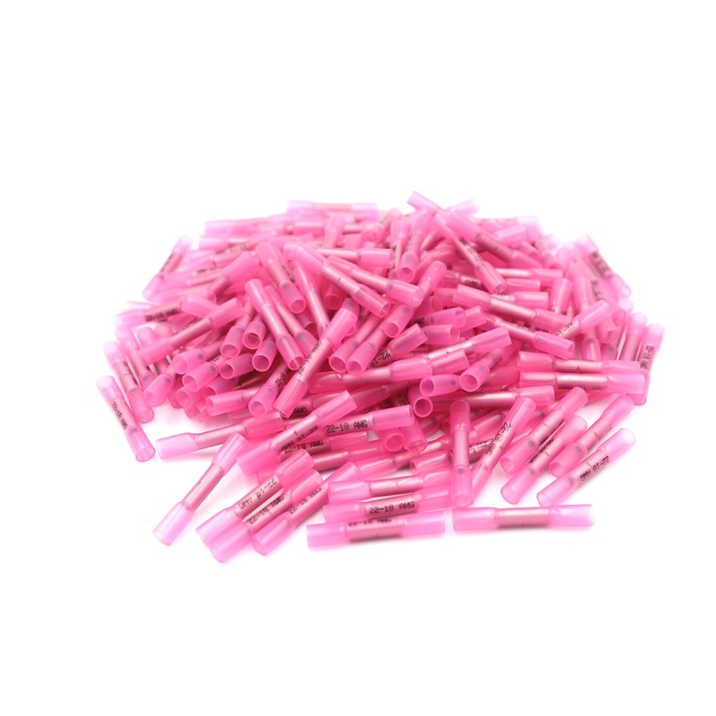 Fagegfa 100Pcs 22-18 Awg Red Heat Shrink Butt Connectors Waterproof Insulated Crimp Butt Splice Electrical Connectors