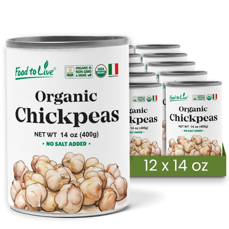 Food To Live Organic Canned Chickpeas, 14 Oz (Pack Of 12) - Unsalted Non-Gmo Garbanzo Beans. Vegan. Good Source Of Fiber And Pro