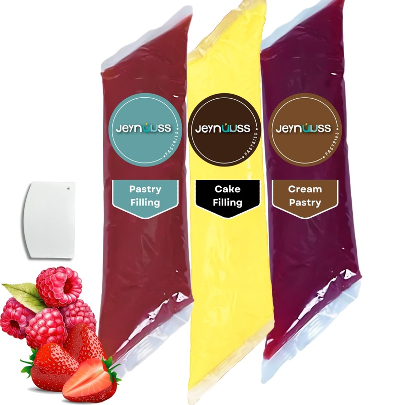 Jeynuuss Pastry Filling 3-Pack, 2 Pounds Bags Raspberry Filling For Cakes Strawberry Filling For Cakes Bavarian Cream Filling St