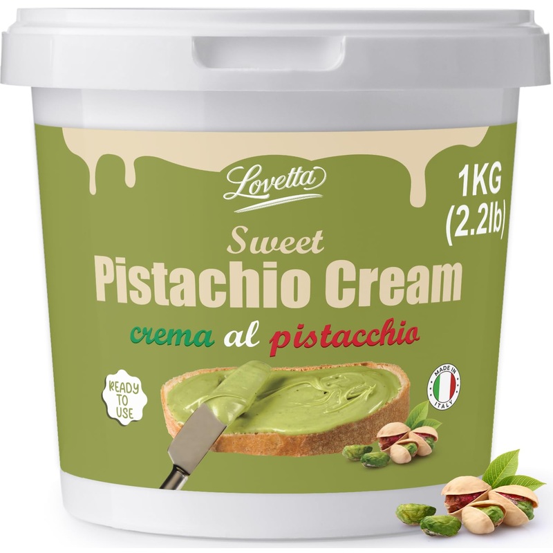 Lovetta Pistachio Cream 1kg  Sweet Italian Pistachio Butter for Desserts, Toppings & Baking, Rich Paste for Knafeh Bar