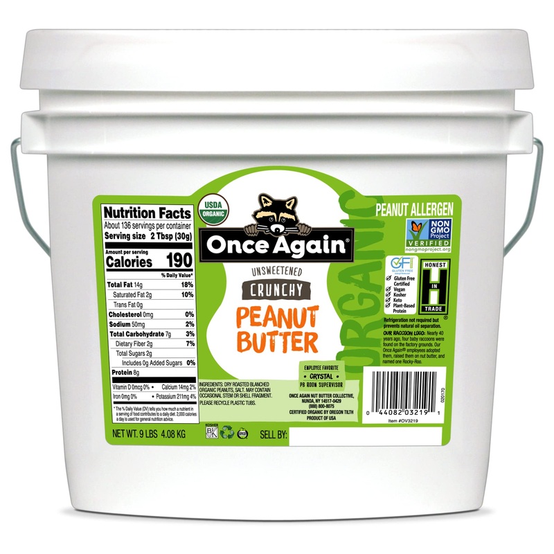 Once Again Organic Crunchy Peanut Butter, 9Lb Bucket (Same As 9 Jars) - Lightly Salted, Unsweetened - Usda Organic, Gluten Free