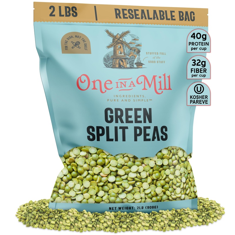 One In A Mill Dried Green Split Peas 2Lb Resealable Bag | For Soup, Stews, & Curries | All-Natural Plant-Based Protein | Ou Kosh