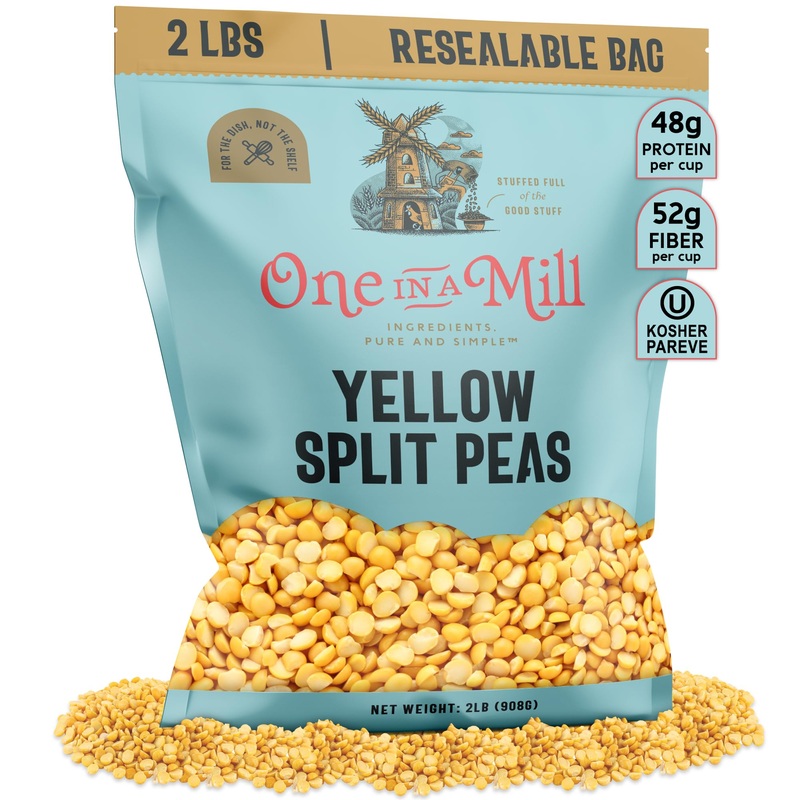One In A Mill Dried Yellow Split Peas 2Lb Resealable Bag | For Soup, Stews, & Curries | All-Natural Plant-Based Protein | Ou Kos