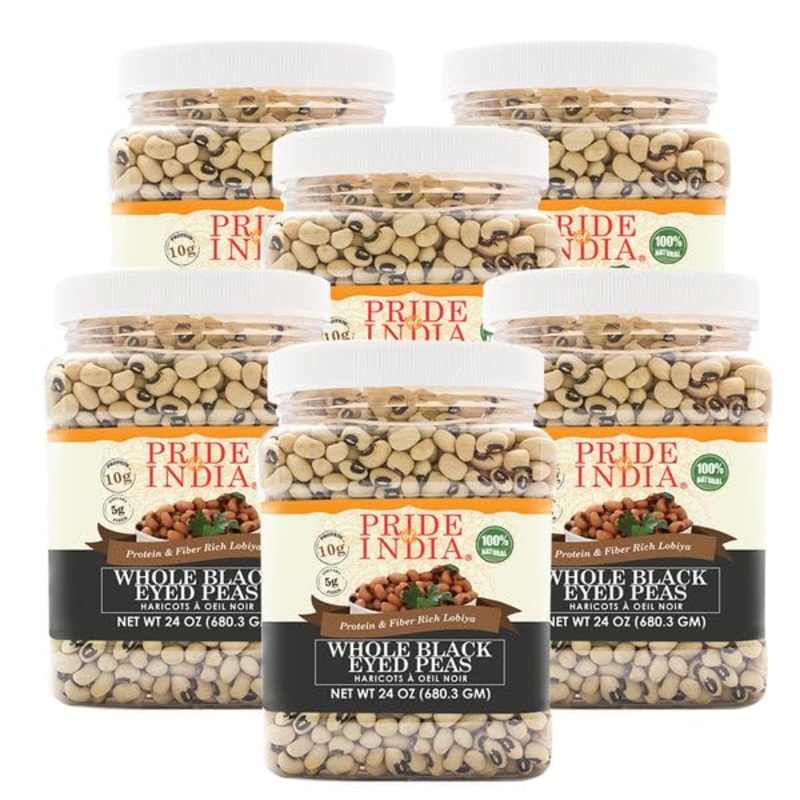 Pride Of India - Pack Of 6 - Indian Whole Black Eyed Peas - Protein & Fiber Rich Lobiya, 1.5 Pound Jar