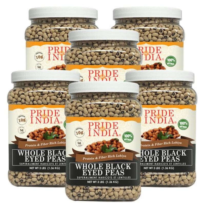Pride Of India - Pack Of 6 - Indian Whole Black Eyed Peas - Protein & Fiber Rich Lobiya, 3 Pound Jar