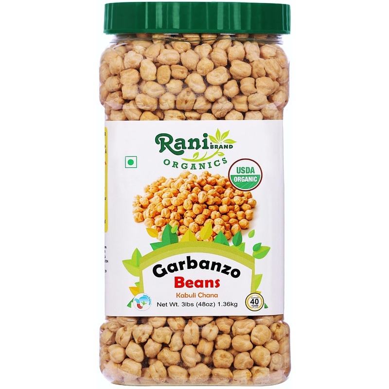 Rani Organic Garbanzo Beans (Kabuli Chana) 48Oz (3Lbs) 1.36Kg Bulk Pet Jar ~ All Natural | Vegan | Gluten Friendly | Non-Gmo | I