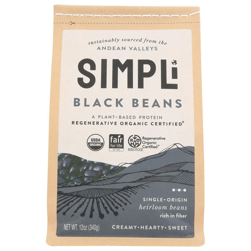 Simpli Regenerative Organic Certified Black Beans, Creamy And Rich Flavor, Immune-Boosting Vitamin C, Slow-Digesting Carbs, Usda