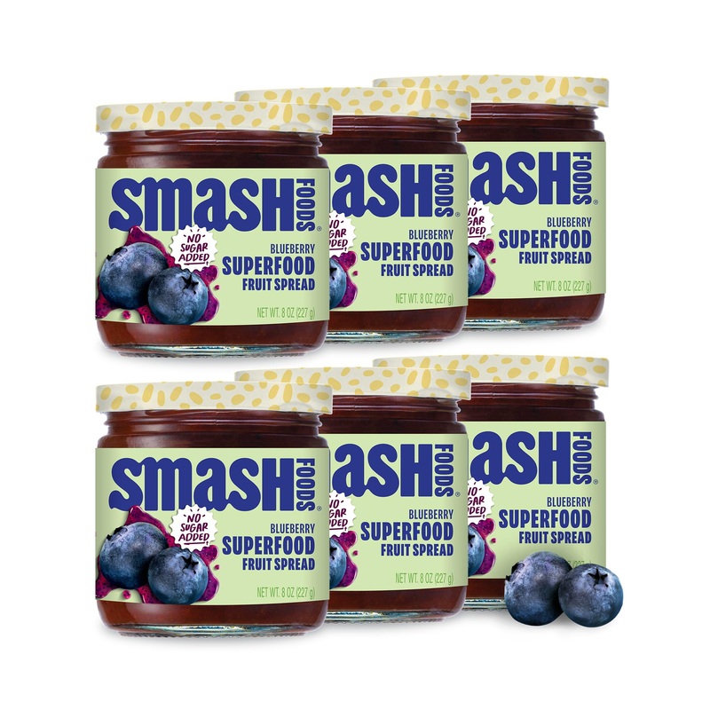 Smash Foods Blueberry Jam | Low-Calorie, No Sugar Added Keto Jam With Upcycled Fruit & Chia Seeds | Vegan, Paleo Superfood Fruit