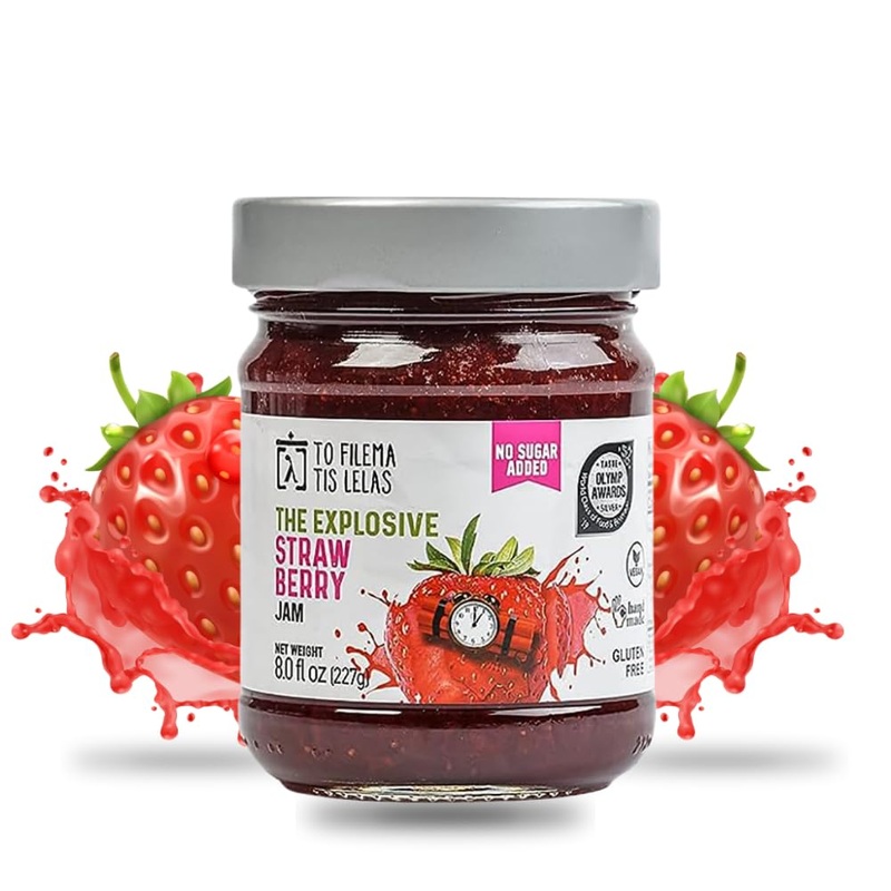 Strawberry Jam - 8 Fl. Oz - No Sugar Added Natural Sweetness Taste - Made In Greece, No Preservatives, Gluten Free Strawberry Ja