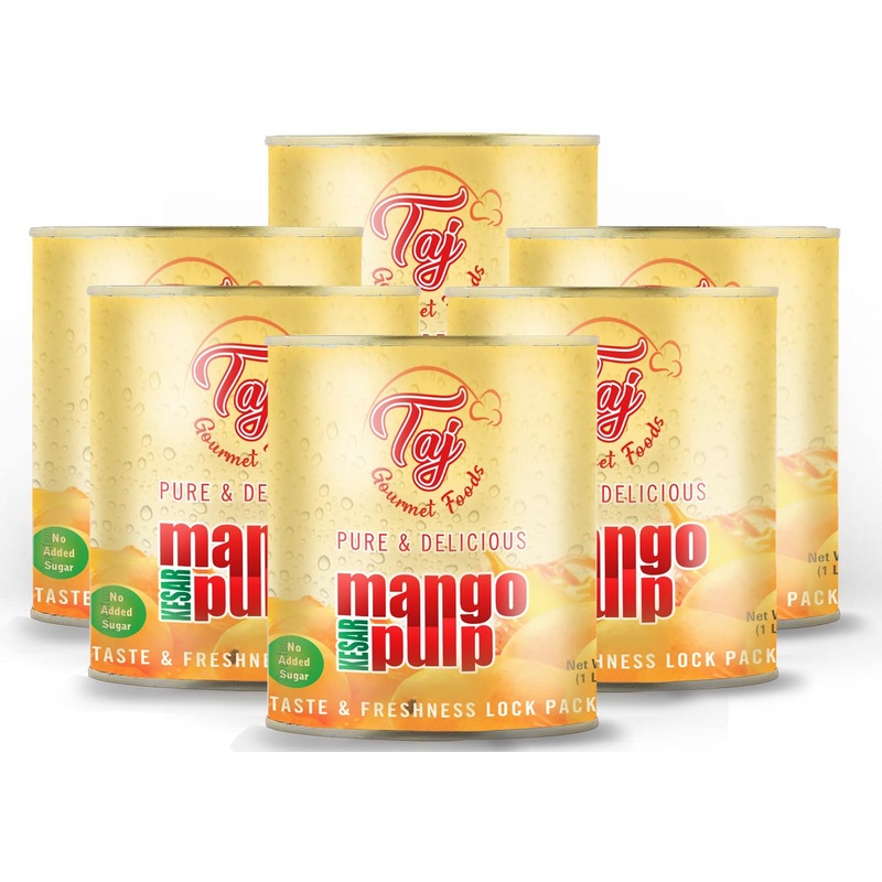 Taj Kesar Natural Mango Pulp 6-Pack | No Added Sugar | 30-Ounce (850G)