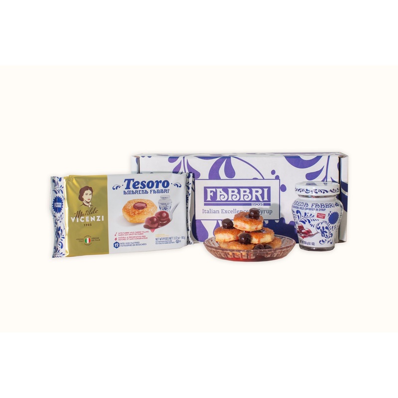 Fabbri Variety Pack, One Amarena Cherries In Syrup 8Oz Jar And Two Tesoro Matilde Vicenzi Puff Pastry With Fabbri Wild Cherry Fi