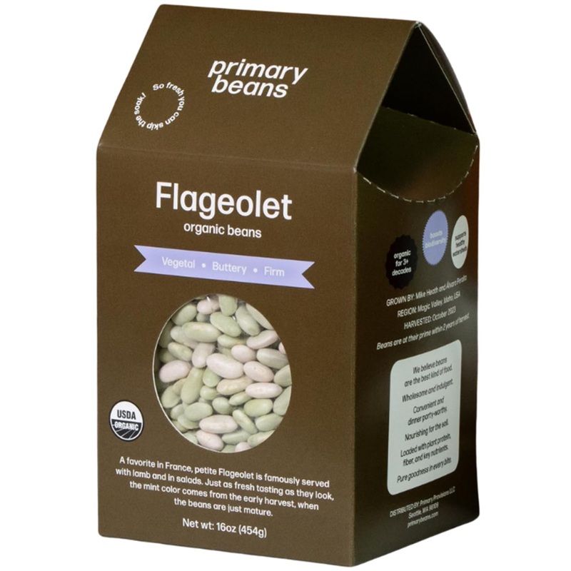 Primary Beans - Organic Flageolet Dried Beans - Vegetal, Buttery, & Firm - Favorite In France - Pair With Fennel, Parsley, Lamb,