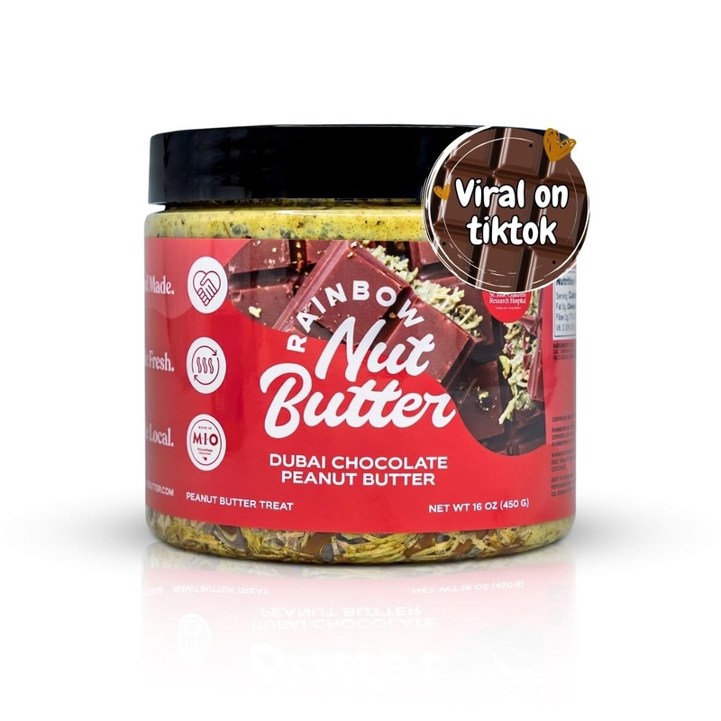 Rainbow Nut Butter, Dubai Chocolate Bar Peanut Butter, Spread, Treat, Snack, Dessert, High Protein Flavored Nut Butter, (16 Oz J