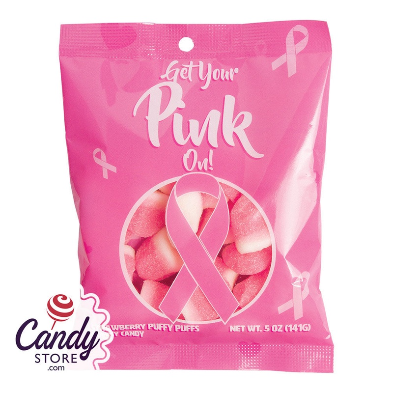 Breast Cancer Awareness Strawberry Puffy Puffs 5oz Peg Bags - 12ct
