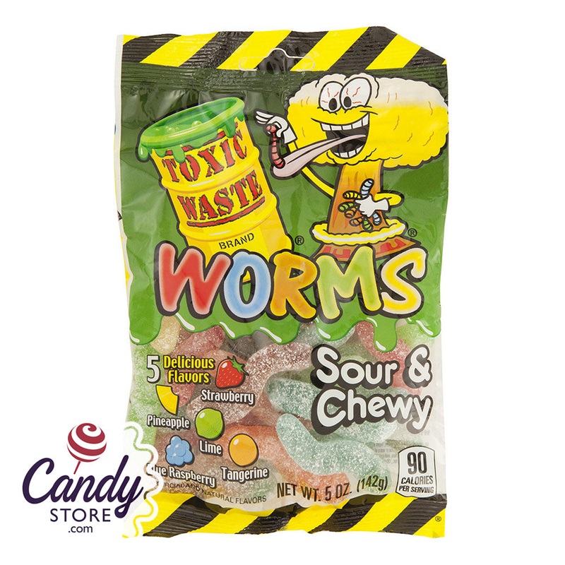 Toxic Waste Sour And Chewy Gummy Worms 5oz Peg Bag - 12ct