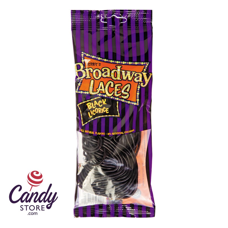Broadway Laces Black Licorice 4oz Peg Bag - 12ct