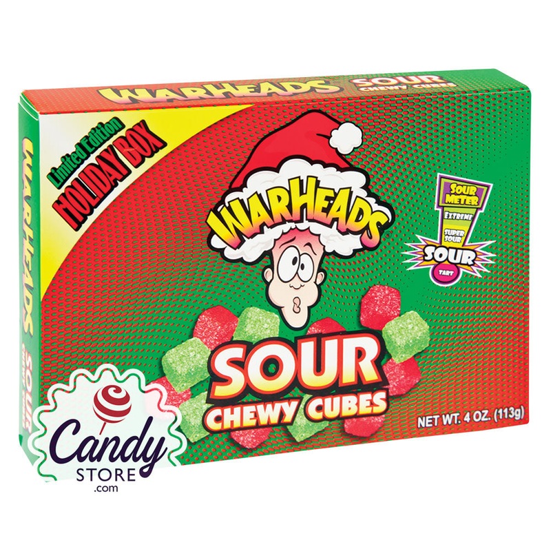 Warheads Christmas Mix Sour Chewy Cubes Theater Boxes 4oz - 12ct
