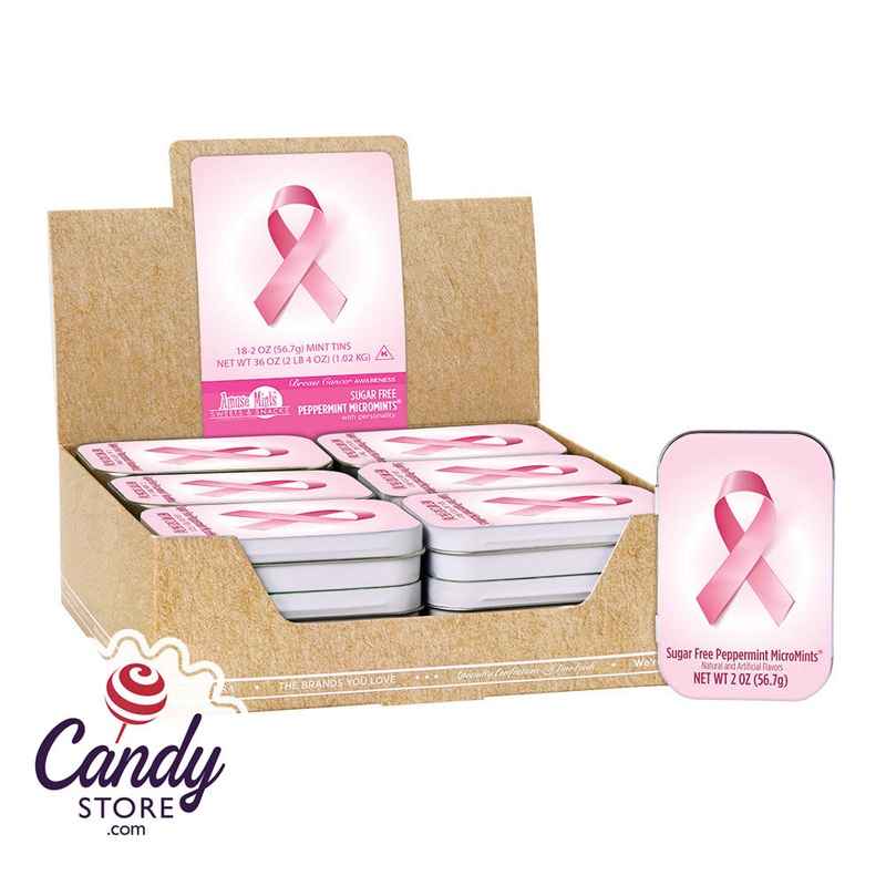 Breast Cancer Awareness Pink Ribbon Peppermint Micro Mints 2oz Tin - 18ct