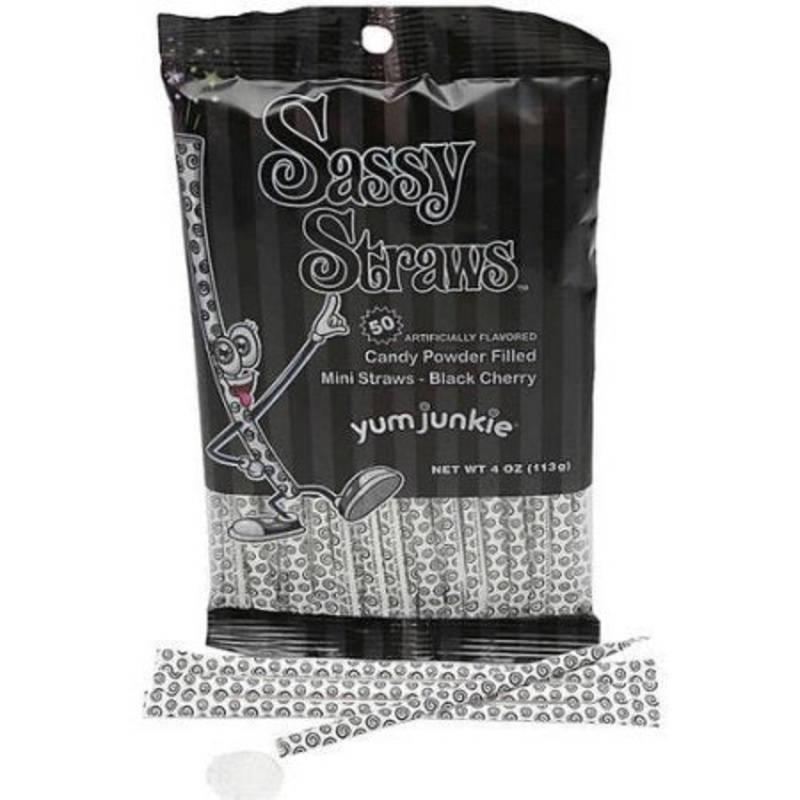 Black Cherry Sassy Straws Powder Candy - 50-piece Bags - 12ct