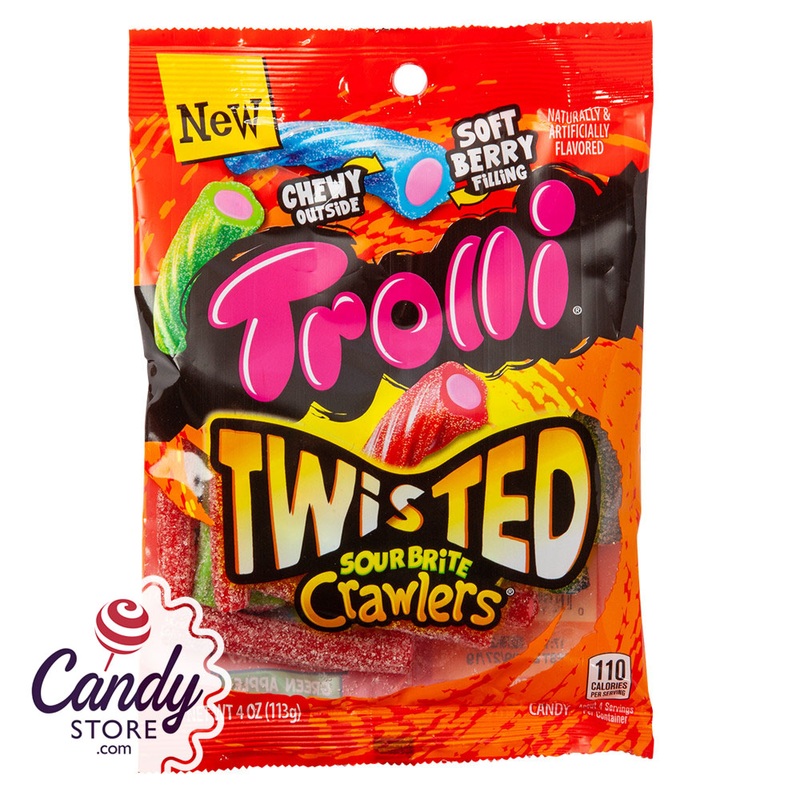Trolli Twisted Sour Brite Crawlers 4oz Peg Bag - 12ct