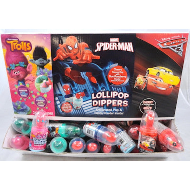 Trolls SpiderMan Cars 3 Assorted Lollipop Dipper - 72ct