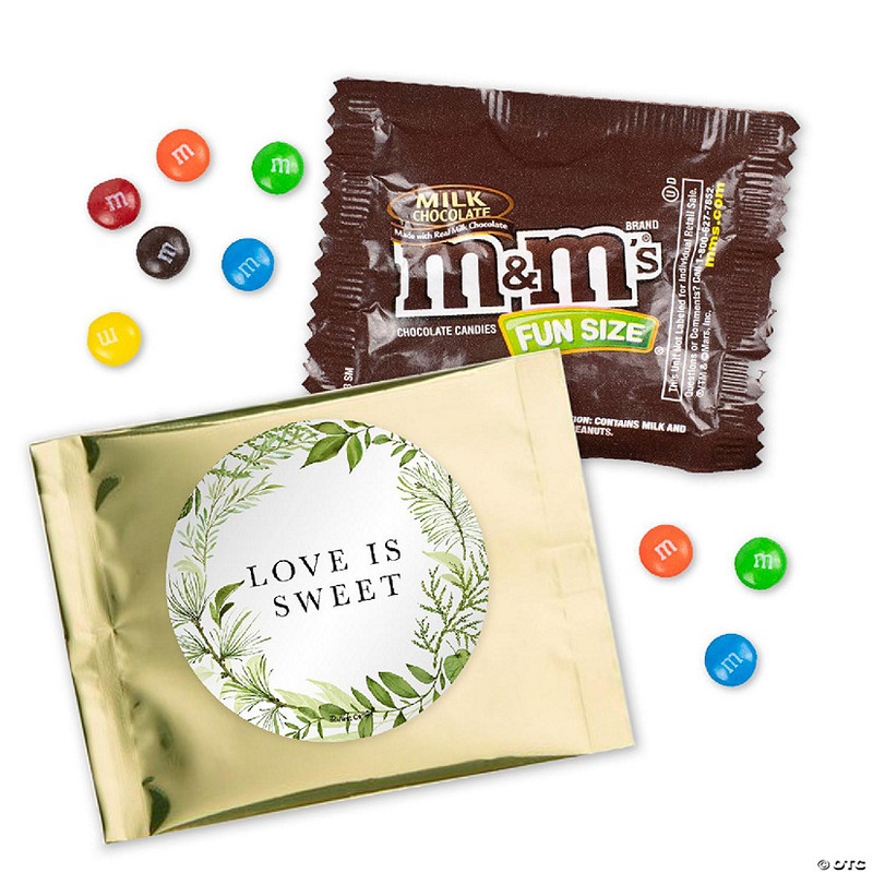 12 Pcs Botanical Wedding Candy M&M's Party Favor Packs - Milk Chocolate