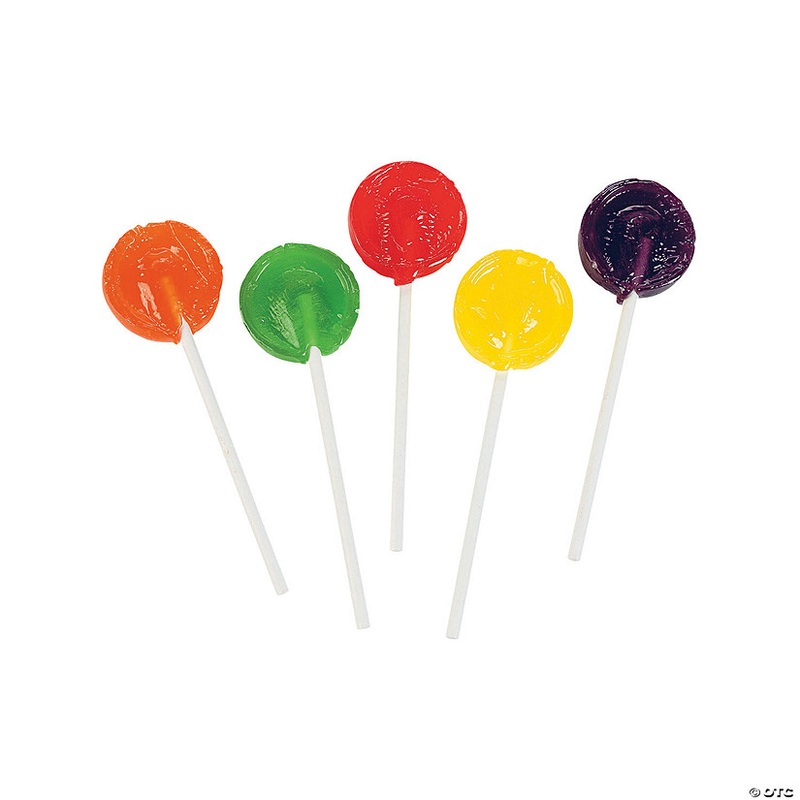 1" x 3" Assorted Fruit Flavors Candy Round Lollipops - 144 Pc.