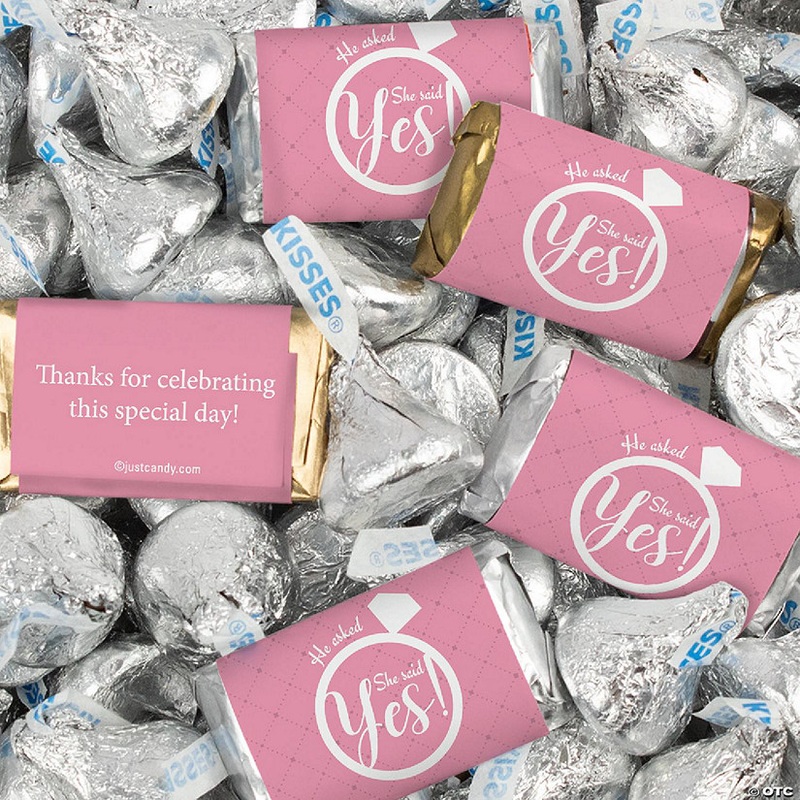 128 Pcs Bridal Shower Candy Party Favors Hershey's Miniatures & Kisses - Pink She Said Yes
