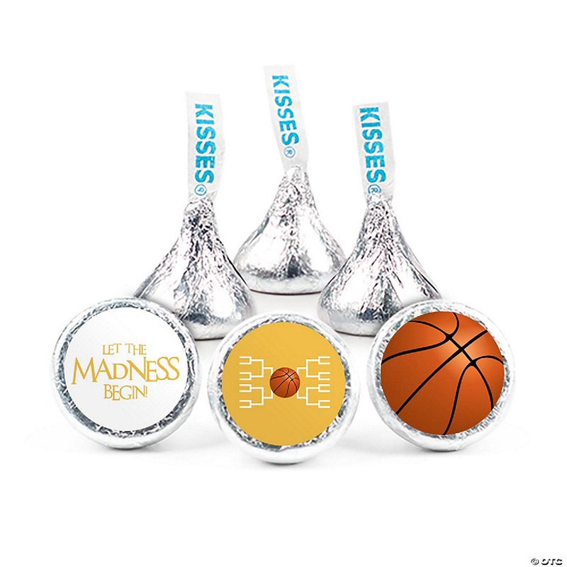 324ct Basketball Party Stickers for Kisses Candy Let the Madness Begin - Yellow