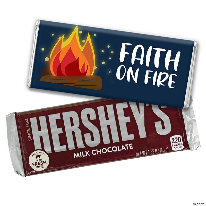 12ct Faith on Fire Vacation Bible School Religious Hershey's Candy Party Favors Chocolate Bars & Wrappers (12 Pack)