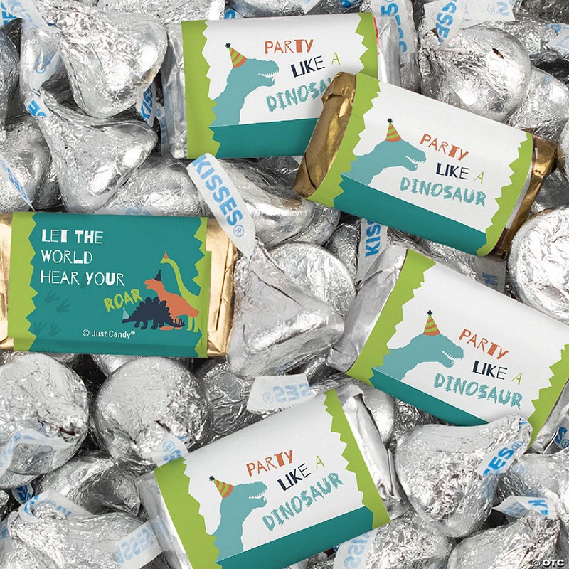 124 Pcs Dinosaur Kid's Birthday Candy Party Favors Wrapped Hershey's Miniatures and Kisses by Just Candy (1.52 lbs)