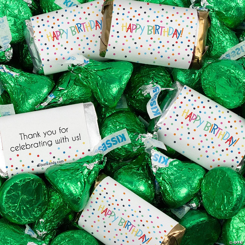 128 Pcs Birthday Candy Party Favors Hershey's Miniatures & Green Kisses (1.58 lbs) - Dots