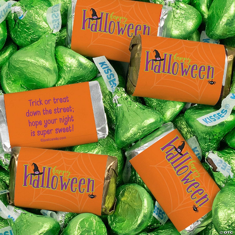 128 Pcs Halloween Candy Party Favors Hershey's Miniatures & Kisses - Green Spirit