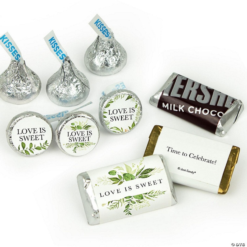 Wedding Candy Party Favors (Approx. 90 Pcs Milk Chocolate Hershey's Kisses & 38 Pcs Wrapped Miniatures) - Botanical