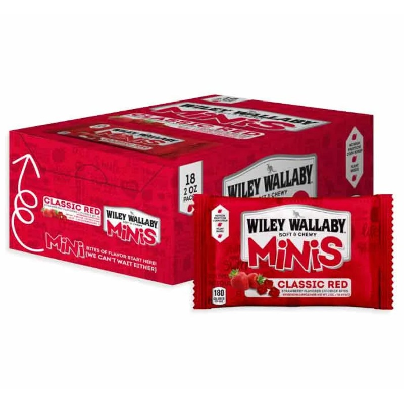 Wiley Wallaby Classic Red Mini Licorice Bites Packs: 18-Piece Box