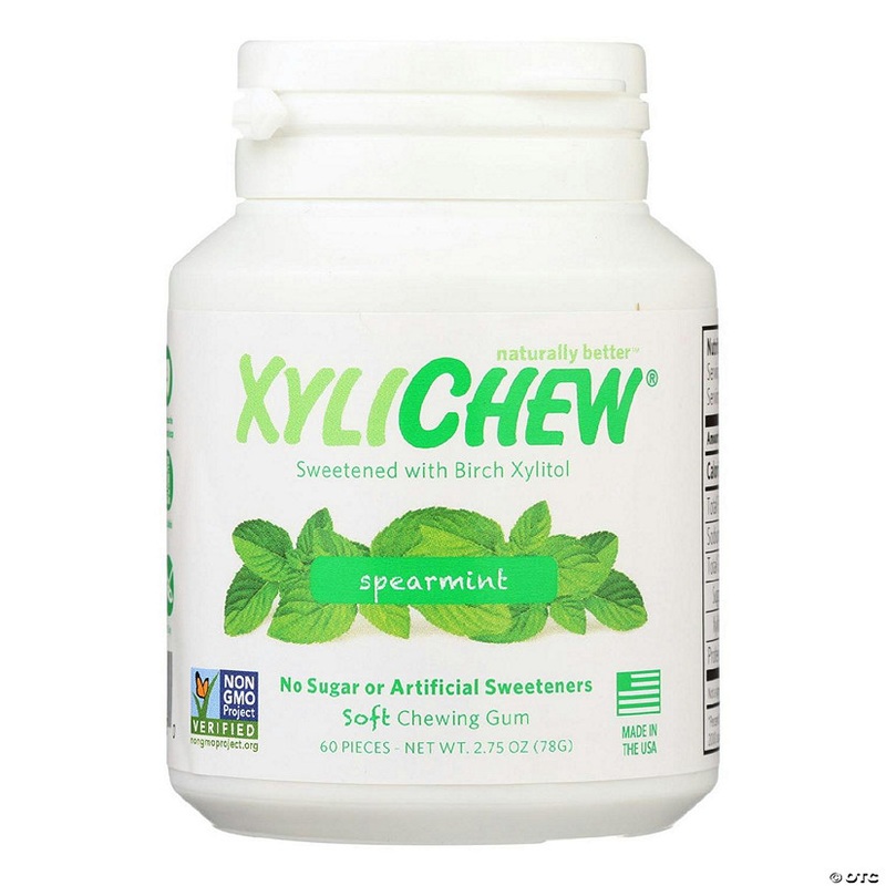 XyliChew Chewing Gum - Sugar Free Spearmint - 60 Piece Jar (Pack of 4)