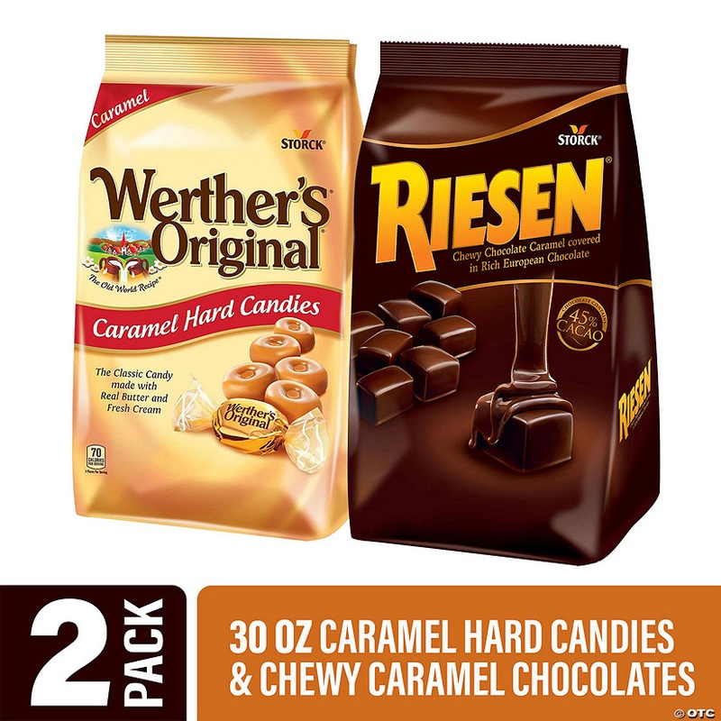 Werther's original carmel hard candies and riesen carmel chocolates, 30 oz each