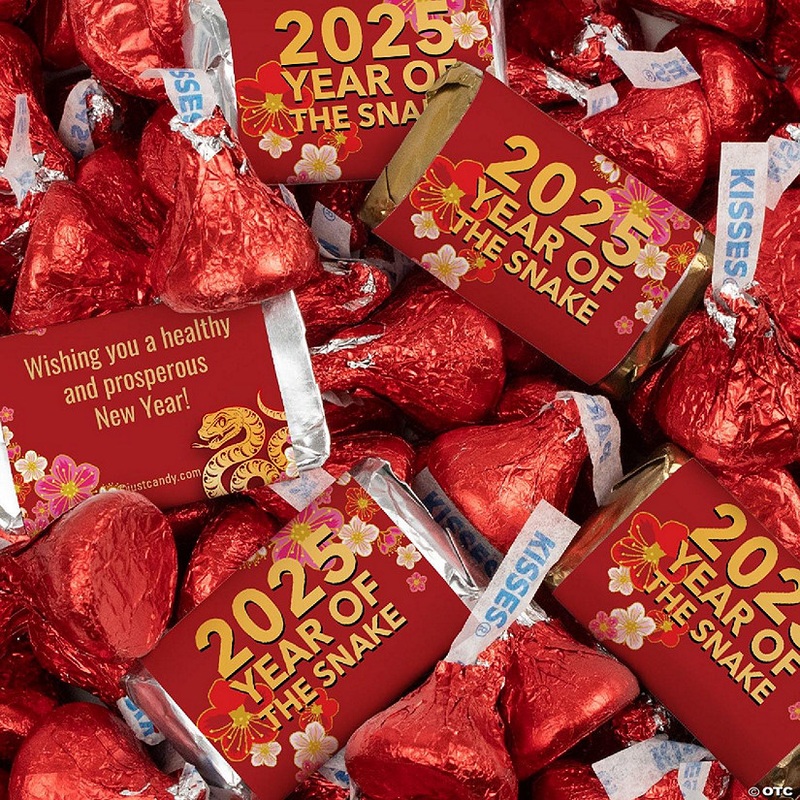 131 Pcs Chinese New Year Candy Party Favors Hersheys Miniatures and Red Kisses Chocolate by Just Candy 1.65 lbs