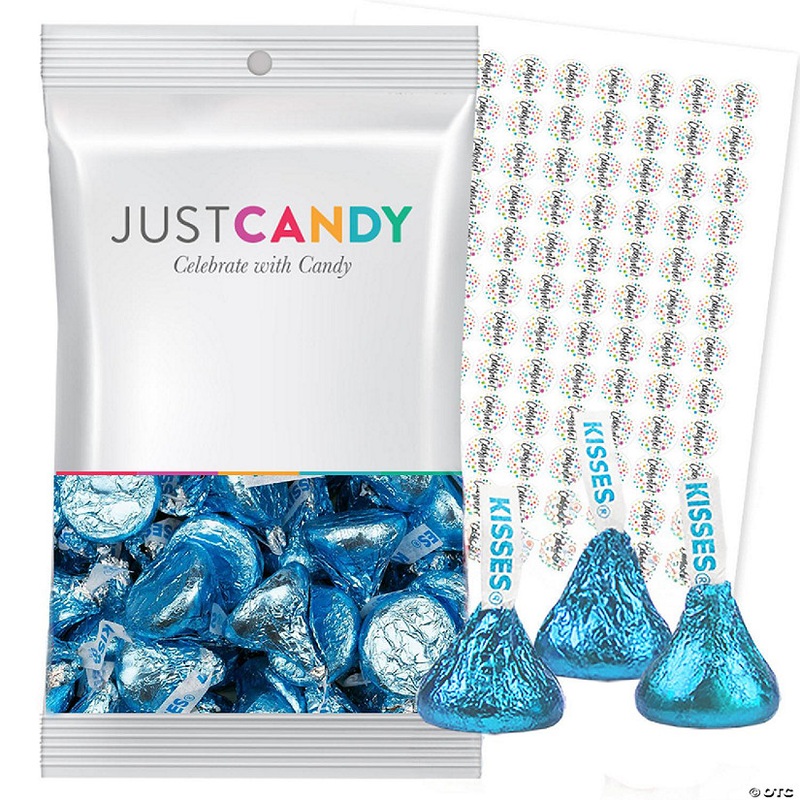 270ct Blue Candy Milk Chocolate Kisses Plus Exclusive Bonus Free Kiss Stickers