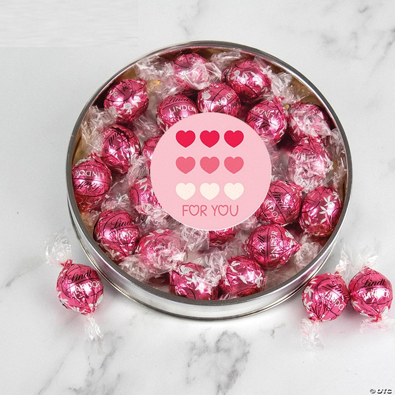 Valentine's Day Candy Gift Tin with Chocolate Lindor Truffles by Lindt Large Plastic Tin with Sticker