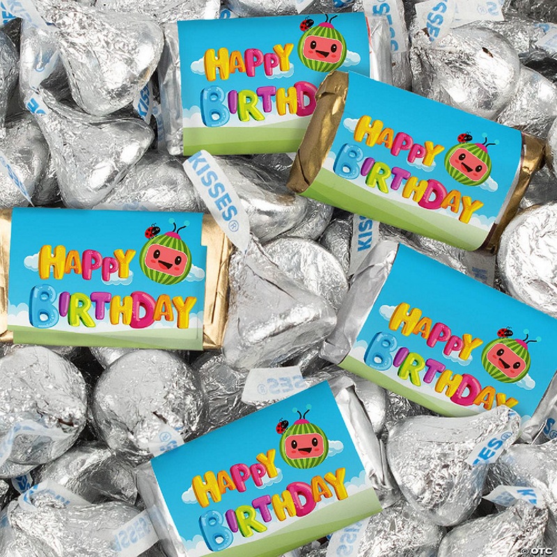 128 Pcs Cooky Melon Kid's Birthday Candy Party Favors Wrapped Hershey's Miniatures and Kisses by Just Candy (1.58 lbs)