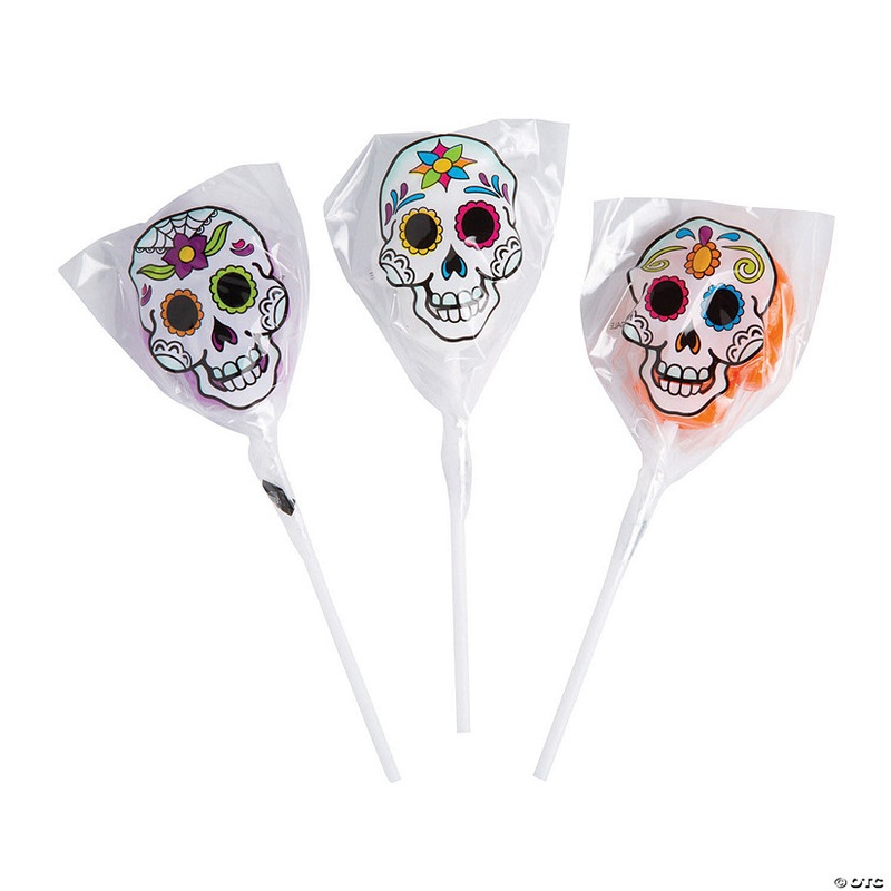 1 3/4" Day of the Dead Sugar Skull Lollipops - 12 Pc.