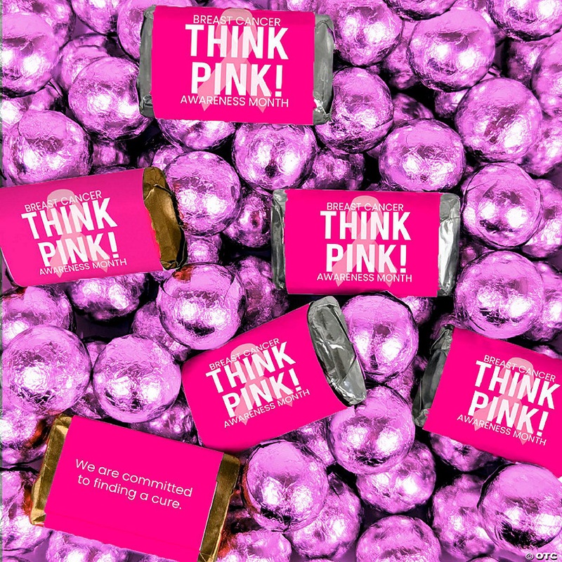 204 Pcs Breast Cancer Awareness Pink Ribbon Hershey's Miniatures and Chocolate Balls (3.24lbs)