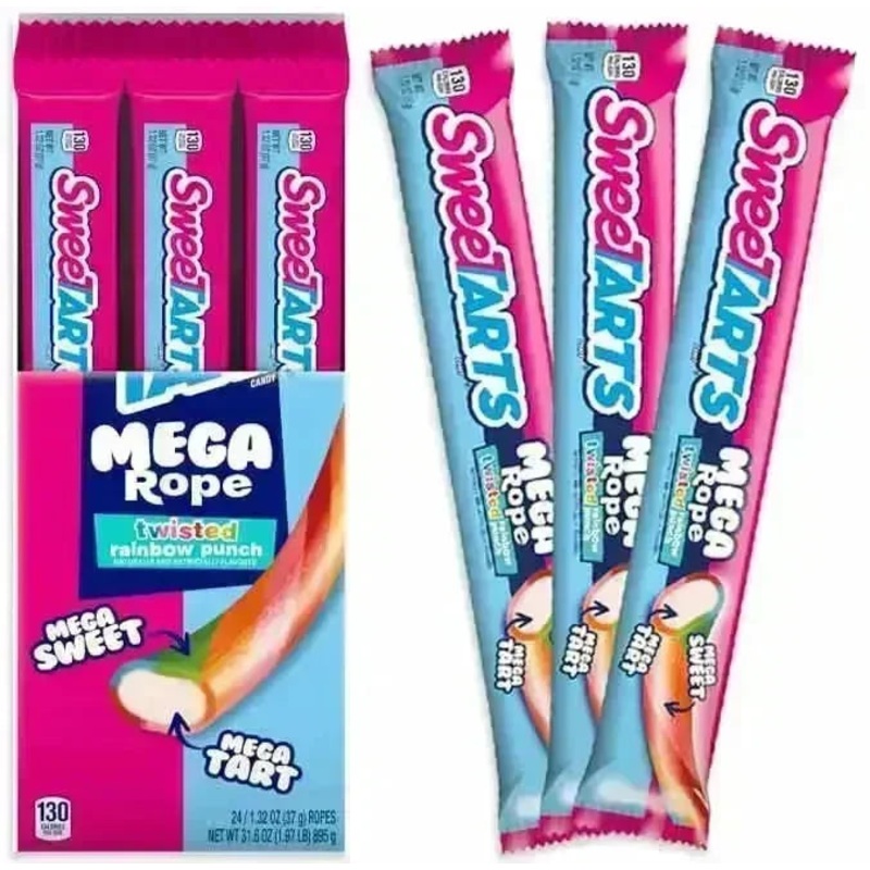 SweeTarts Mega Filled Twisted Rainbow Punch Ropes: 24-Piece Display