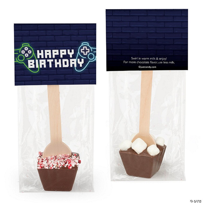 12 Pcs Birthday Hot Chocolate Spoons Dark Chocolate Crushed Peppermint Video Game
