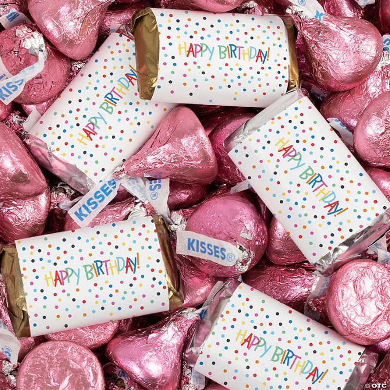 128 Pcs Birthday Candy Party Favors Hershey's Miniatures & Pink Kisses (1.58 lbs) - Dots